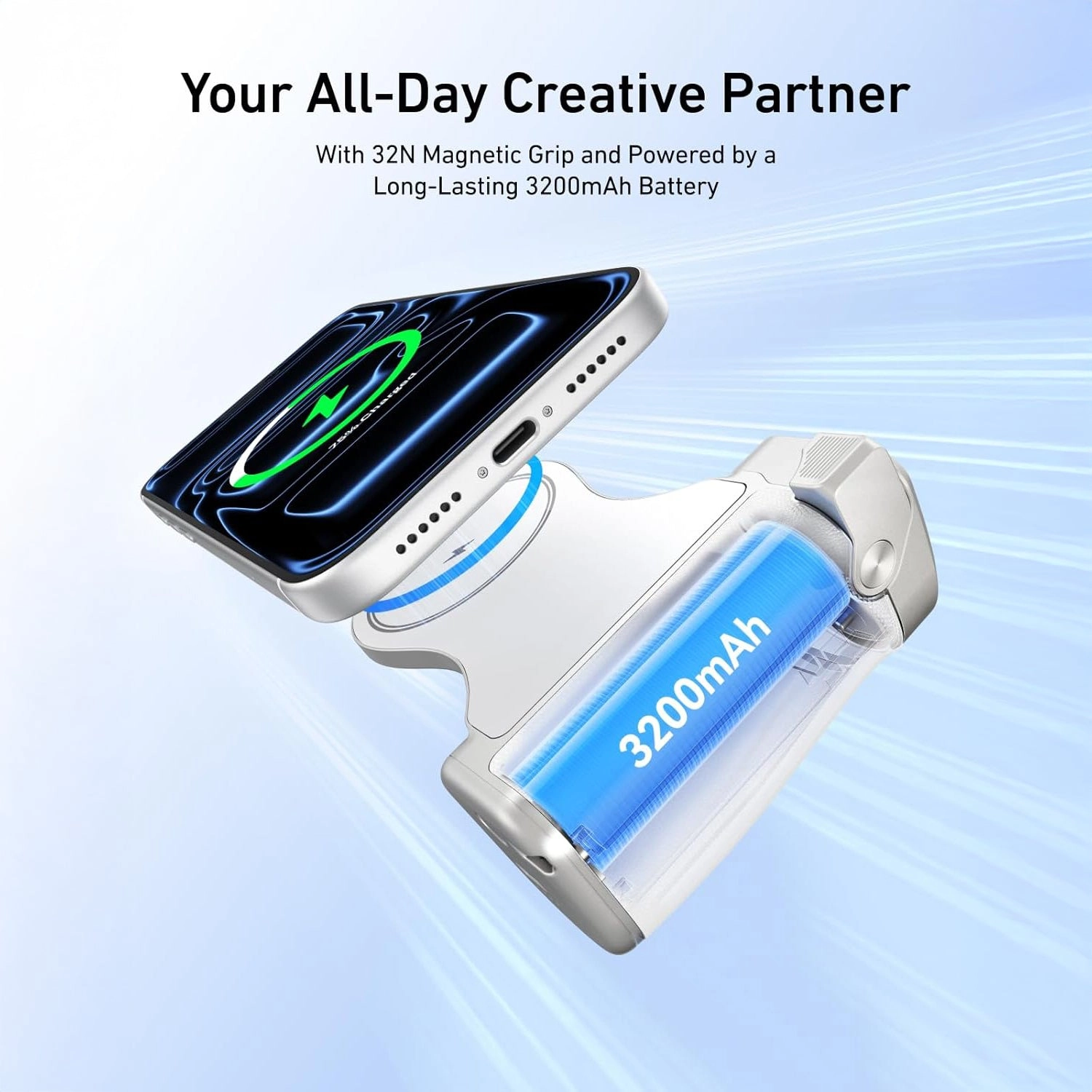 Magnetic Pro Shot Imaging Camera Grip - 3200mAh Battery Shutter Button for iPhone 12 and Later