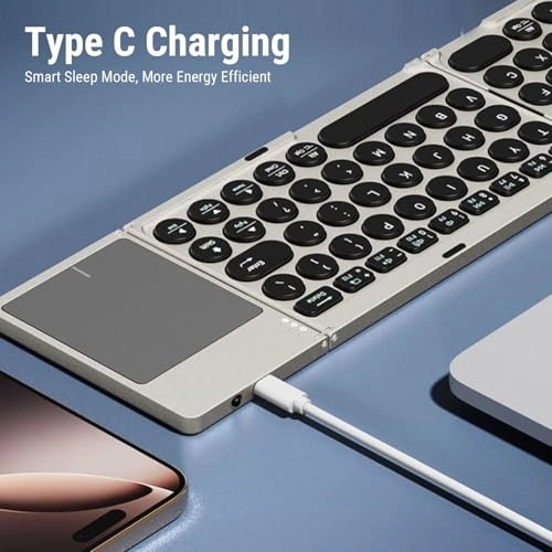 Foldable Bluetooth Keyboard - Touchpad PU Leather Cover Bluetooth 5.2
