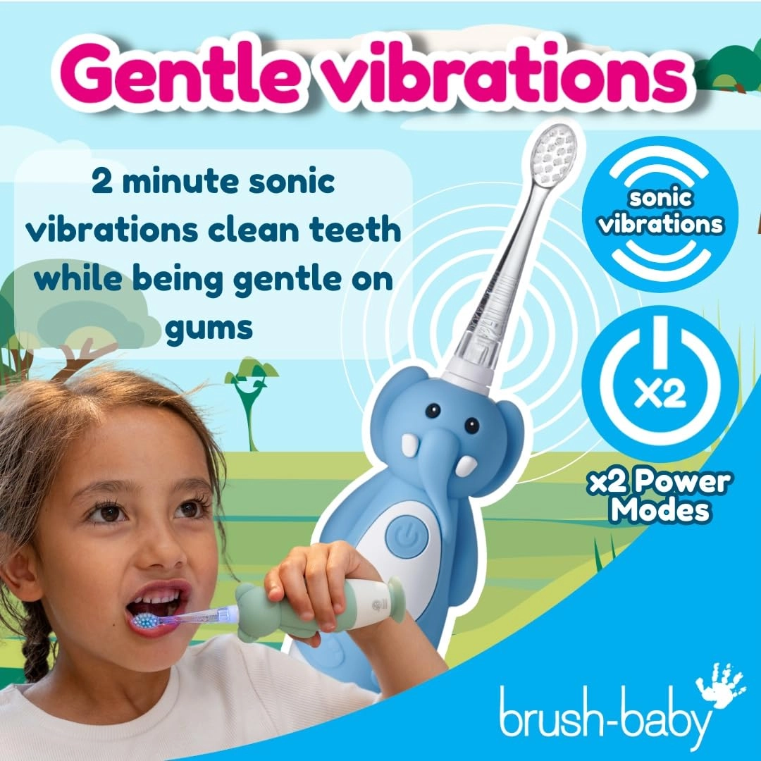 Kids Electric Rechargeable Toothbrush - Elephant 3 Brush Heads USB Charging