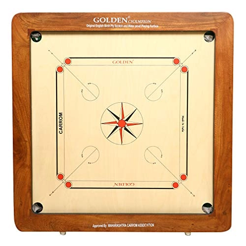 Golden Carrom Board - 12mm Champion with Coins Striker & Cover