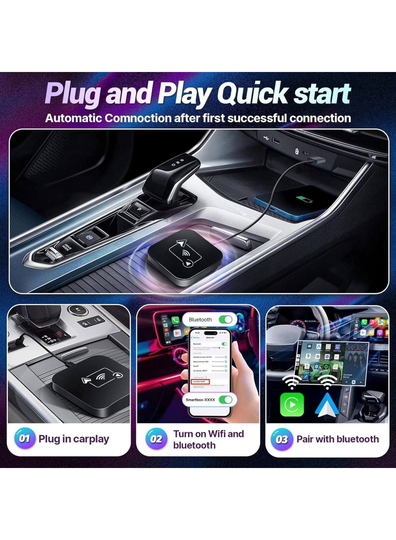 Wireless CarPlay Adapter - USB-A & USB-C 2-in-1 CarPlay & Android Auto