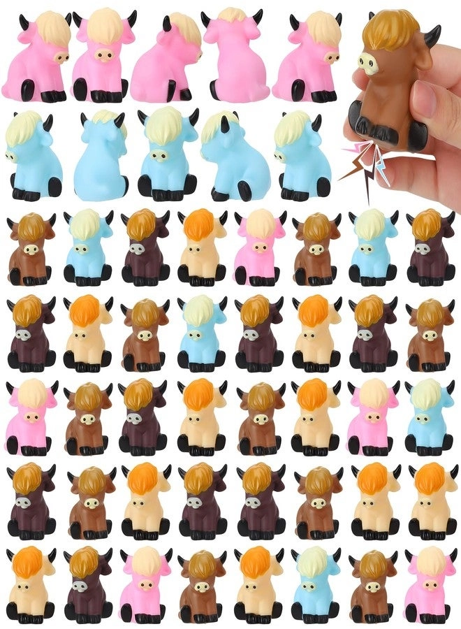 Guiqulai Highland Cow Rubber Figurines - 50 Pcs Mini 2x2x1.8 inches