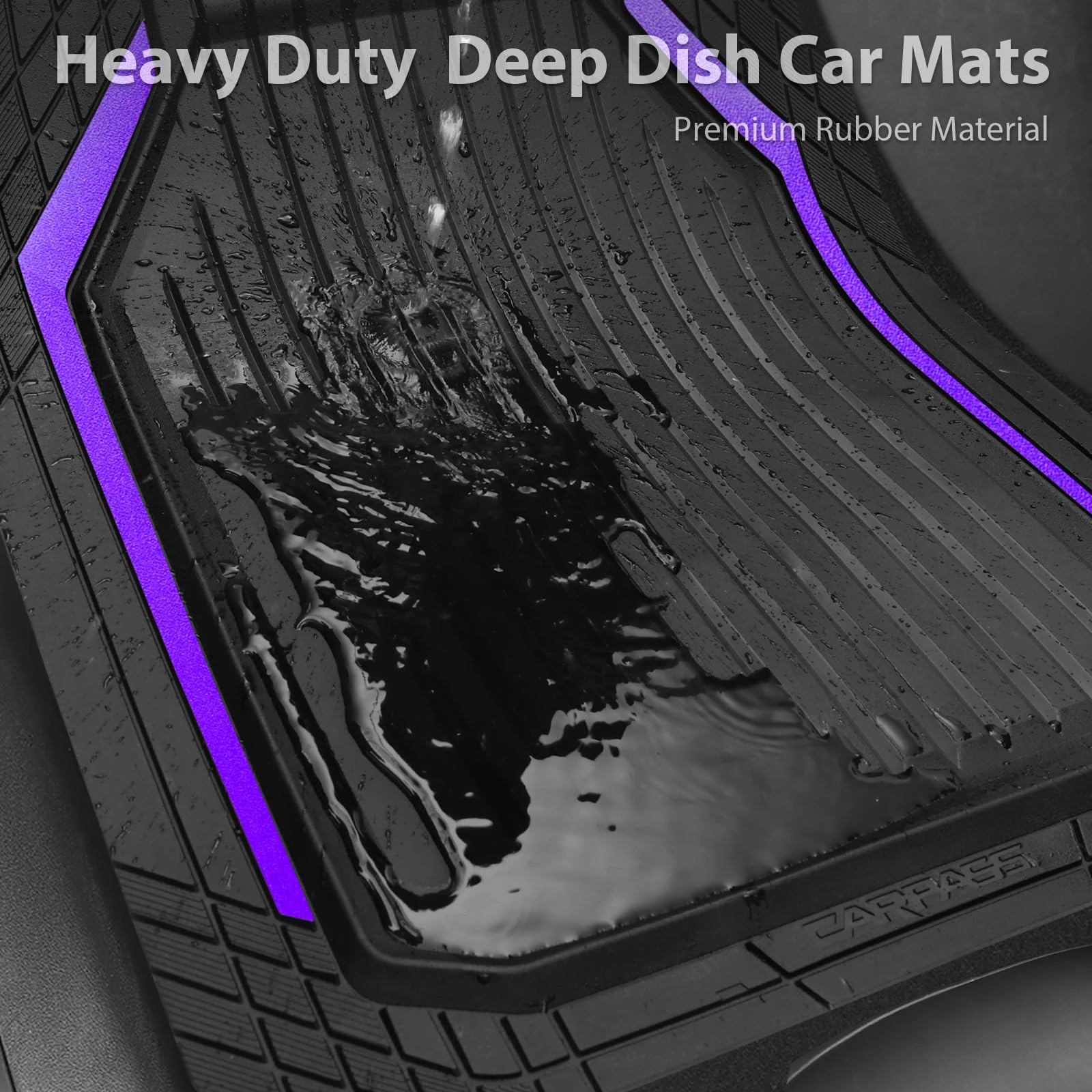 Heavy Duty Rubber Floor Mats - Universal Fit 3pcs Black Purple