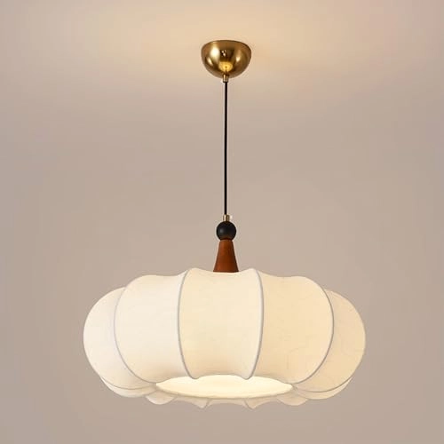 Drum Shape Bronze Retro Chandelier - 5 Light White Fabric Shade Adjustable Height