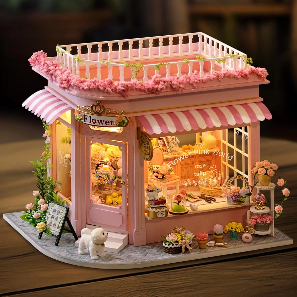 DIY Wooden Dollhouse Kit - Flower Pink World