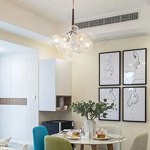 Minimalist Glass Bubble Ball Chandelier - E27 8 heads Gradient smoke gray lampshade