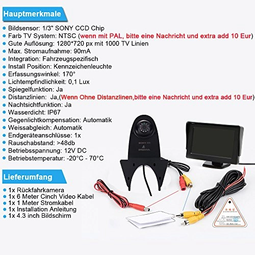 Brake Light Reversing Camera + Rear View Mirror Monitor - Night vision 628 x 586 pixels