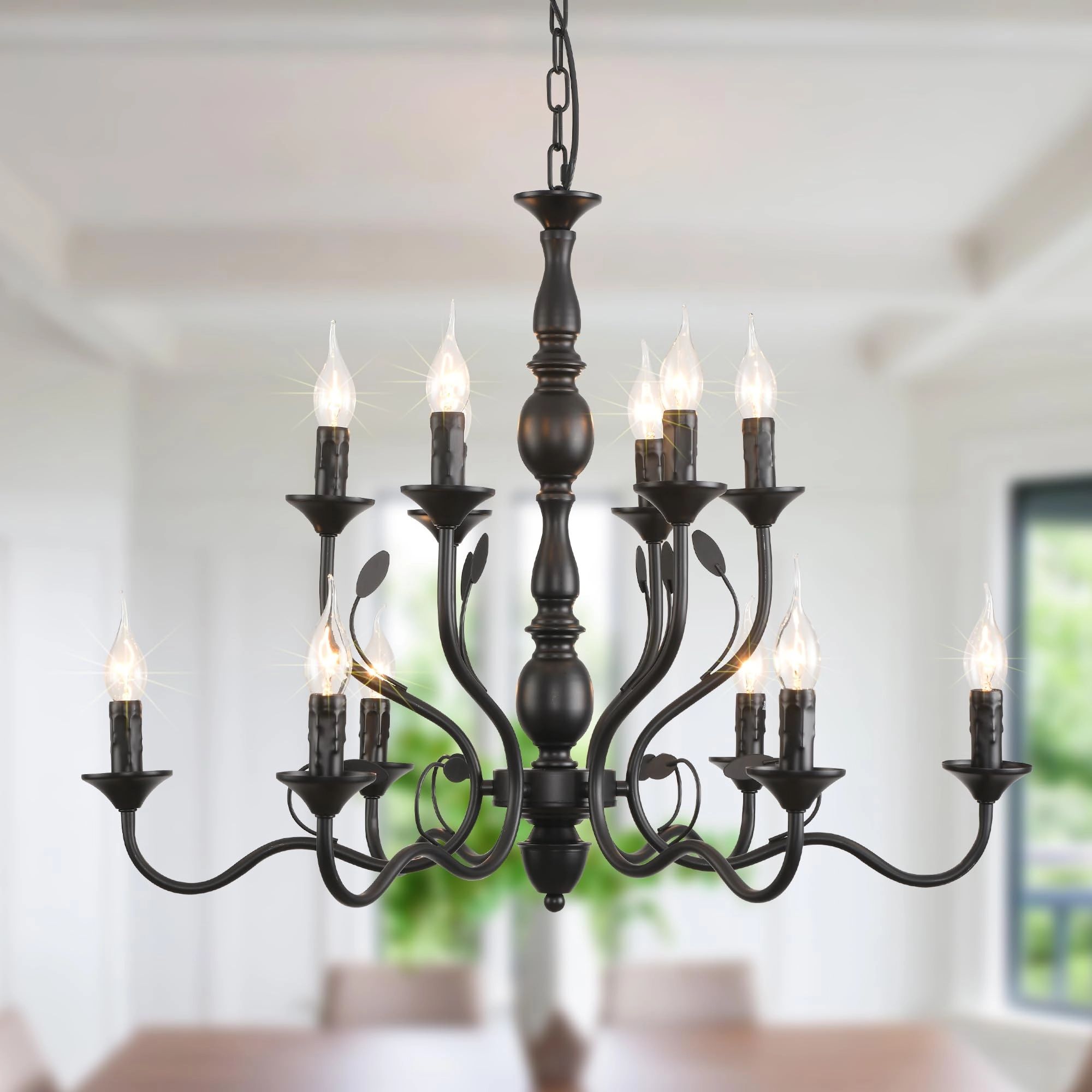 Ganeed Ceiling Chandelier - French Country Black 12-Lights