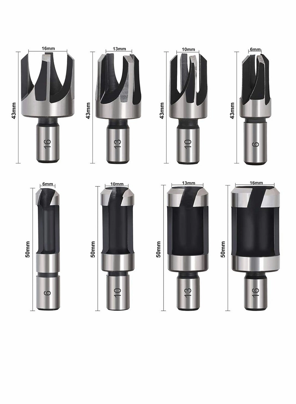 Wood Plug Cutter - 45# carbon steel 8 piece(s) 6mm 10mm 13mm 16mm