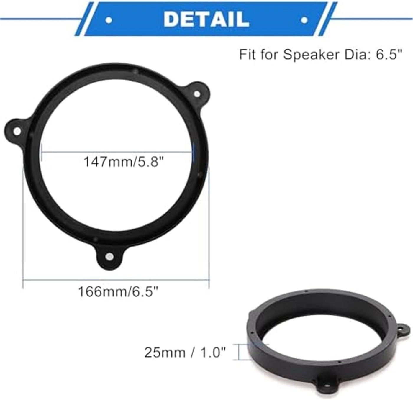Speaker Spacer Ring - 6.5 inch 2 pieces black