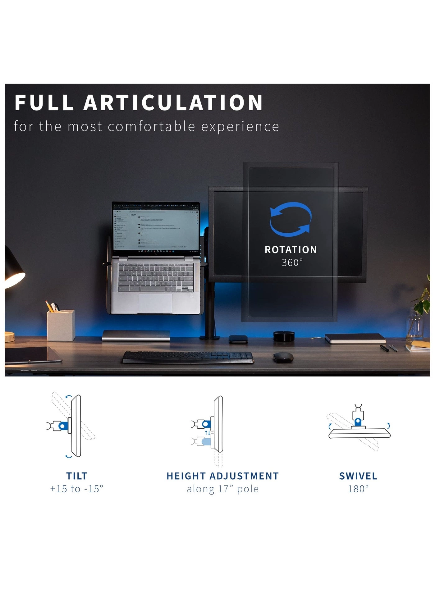 Monitor and Laptop Desk Mount - Single 13 to 32 inch 75x75mm 100x100mm