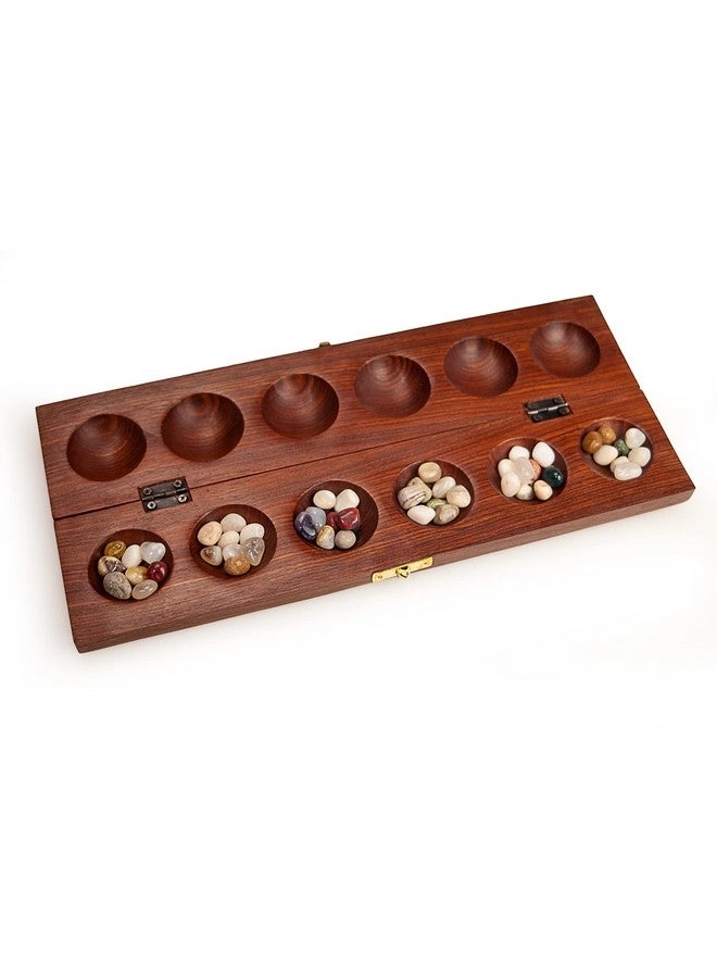 Mancala - Wooden Cherry Finish Real Stones