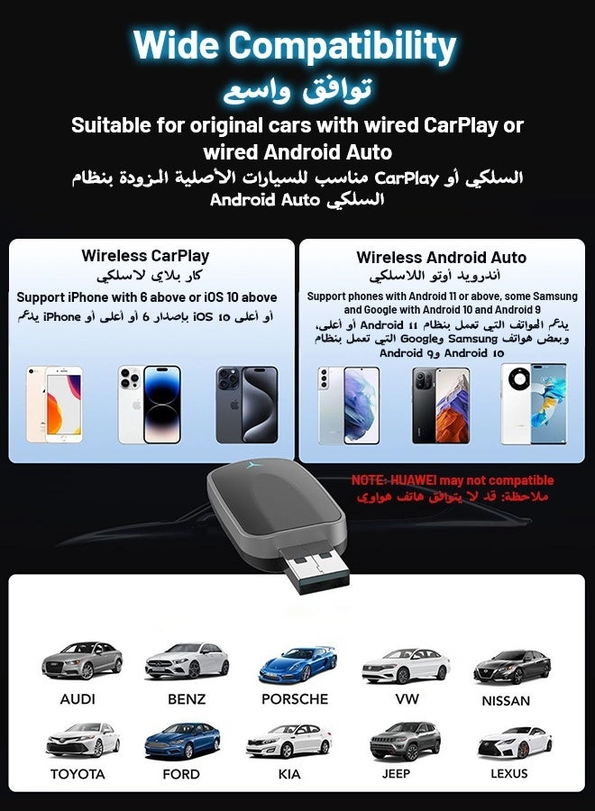 Wireless CarPlay Adapter - 2-in-1 Plug and Play