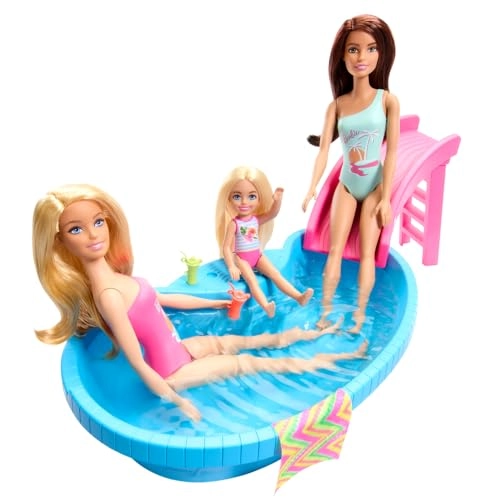 Barbie Doll and Pool Playset - Blonde Pink Swimsuit Ages 3+