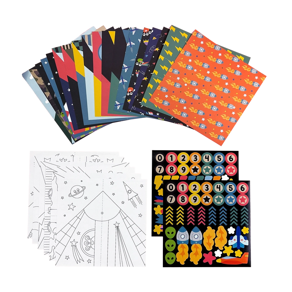 Paper Airplanes Activity Kit - 12 ready-made designs 2 sticker sheets