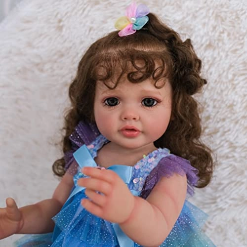 Betty Reborn Girl Doll - 55cm Full Body Silicone Vinyl Hand Rooted Long Hair