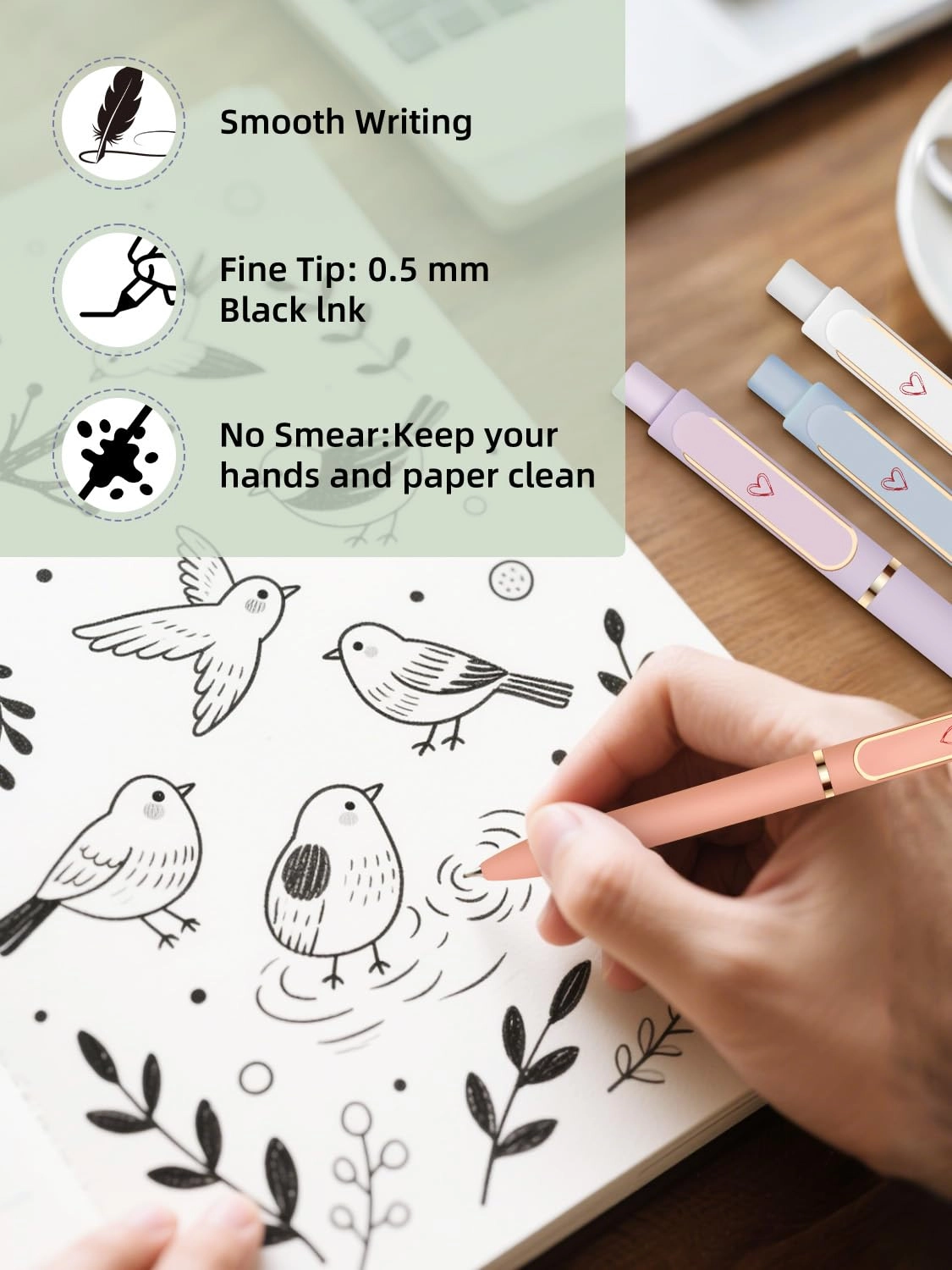 Gel Pens - 5 Pcs 0.5mm
