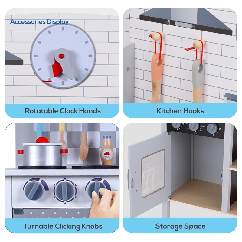 Wooden Pretend Play Kitchen - 8 pcs (4092083-LS_KPS_GY)