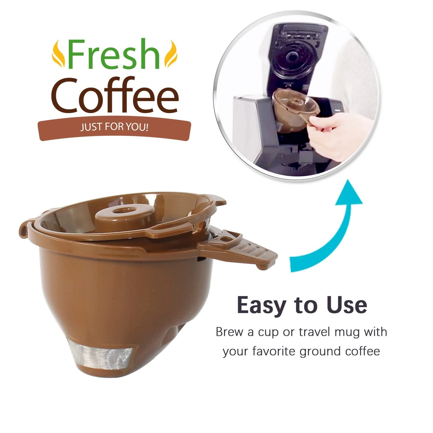 Single Serve Ground Coffee Brew Basket - 2-Pack Reusable Brown