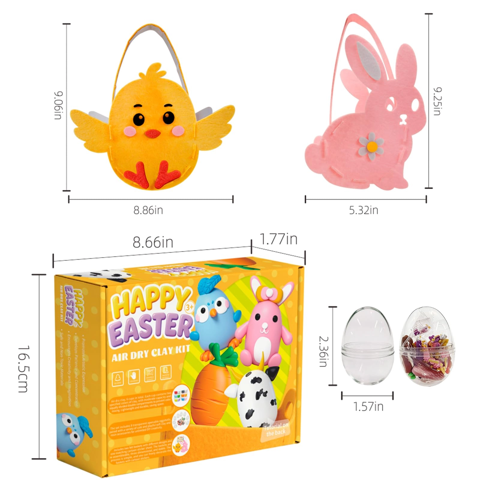 Eatser Crafts Kit - Air Dry Clay Easter Eggs Pack 8pcs.