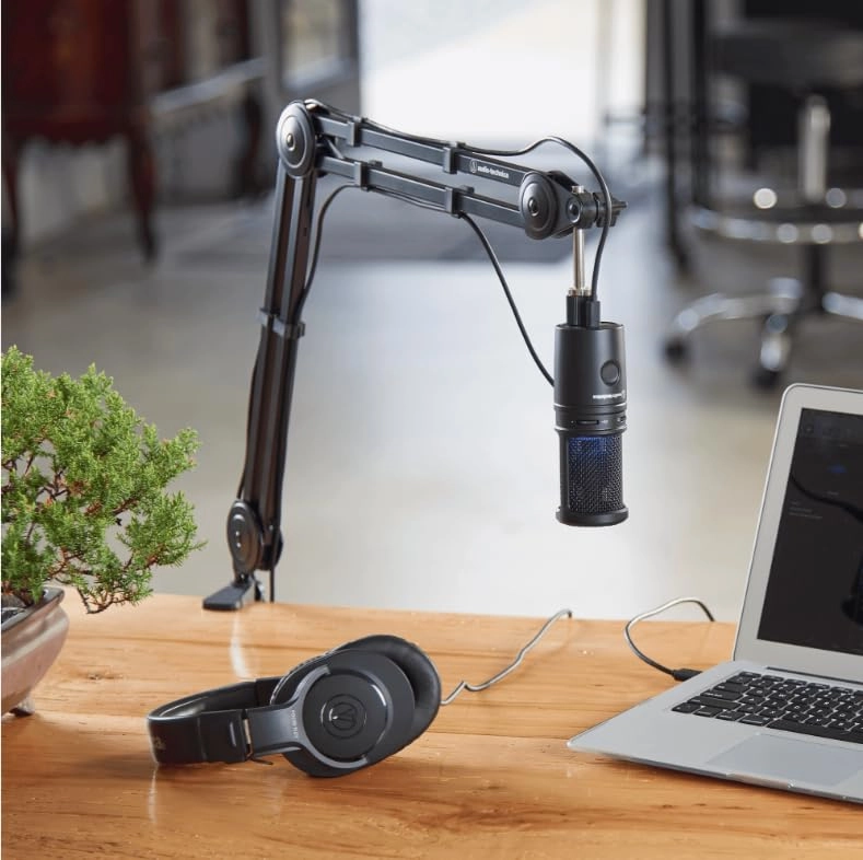 AT2020USB-X USB Microphone Boom Arm + Wind Screen Pop Filter + Microfiber Cleaning Cloth
