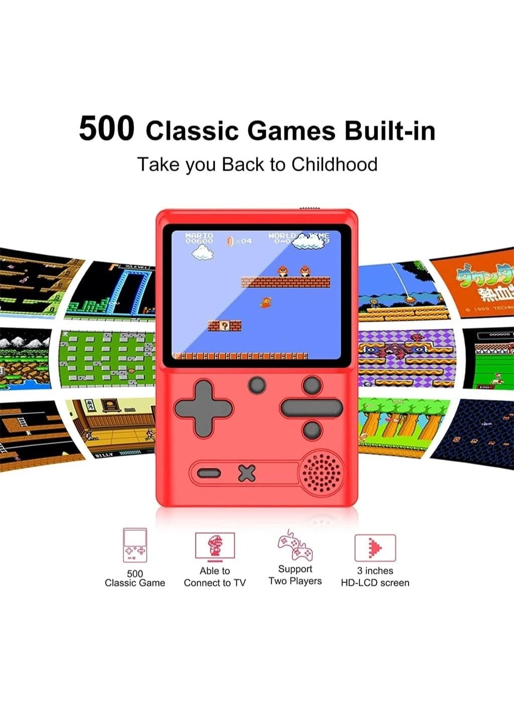 Retro Handheld Game Console - 500 Built-In Games 3.0-Inch Screen