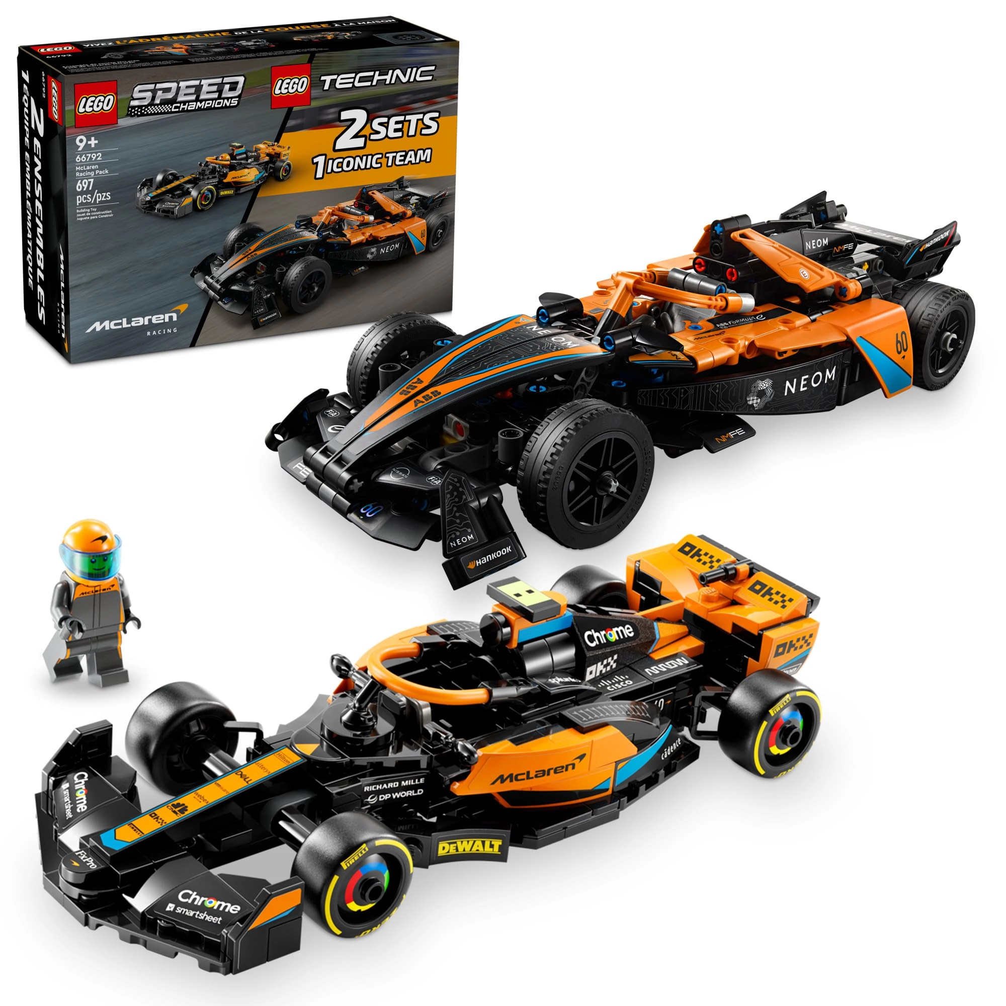 LEGO NEOM McLaren Formula E Race Car (42169) + 2023 McLaren Formula 1 Race Car (76919)