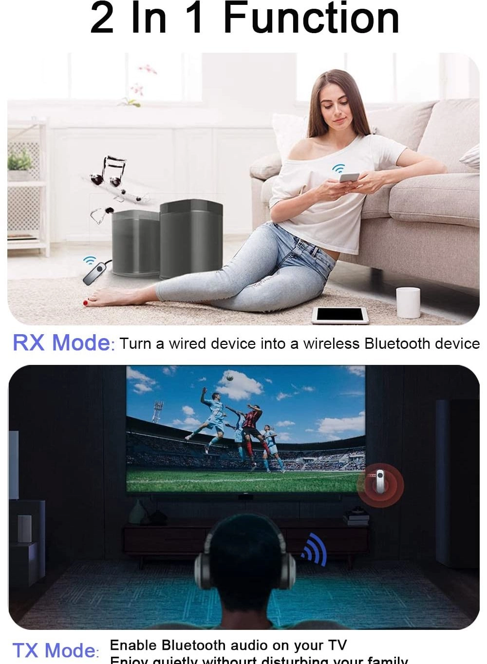 Bluetooth Adapter - 5.0 3.5mm Jack Aux built-in li-ion rechargeable 140mAh battery