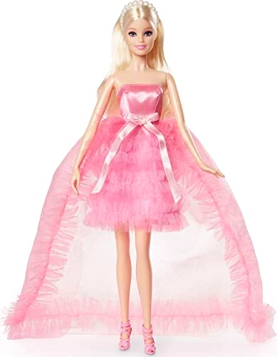 Barbie Birthday Wishes - Blonde Hair Pink Satin and Tulle Dress