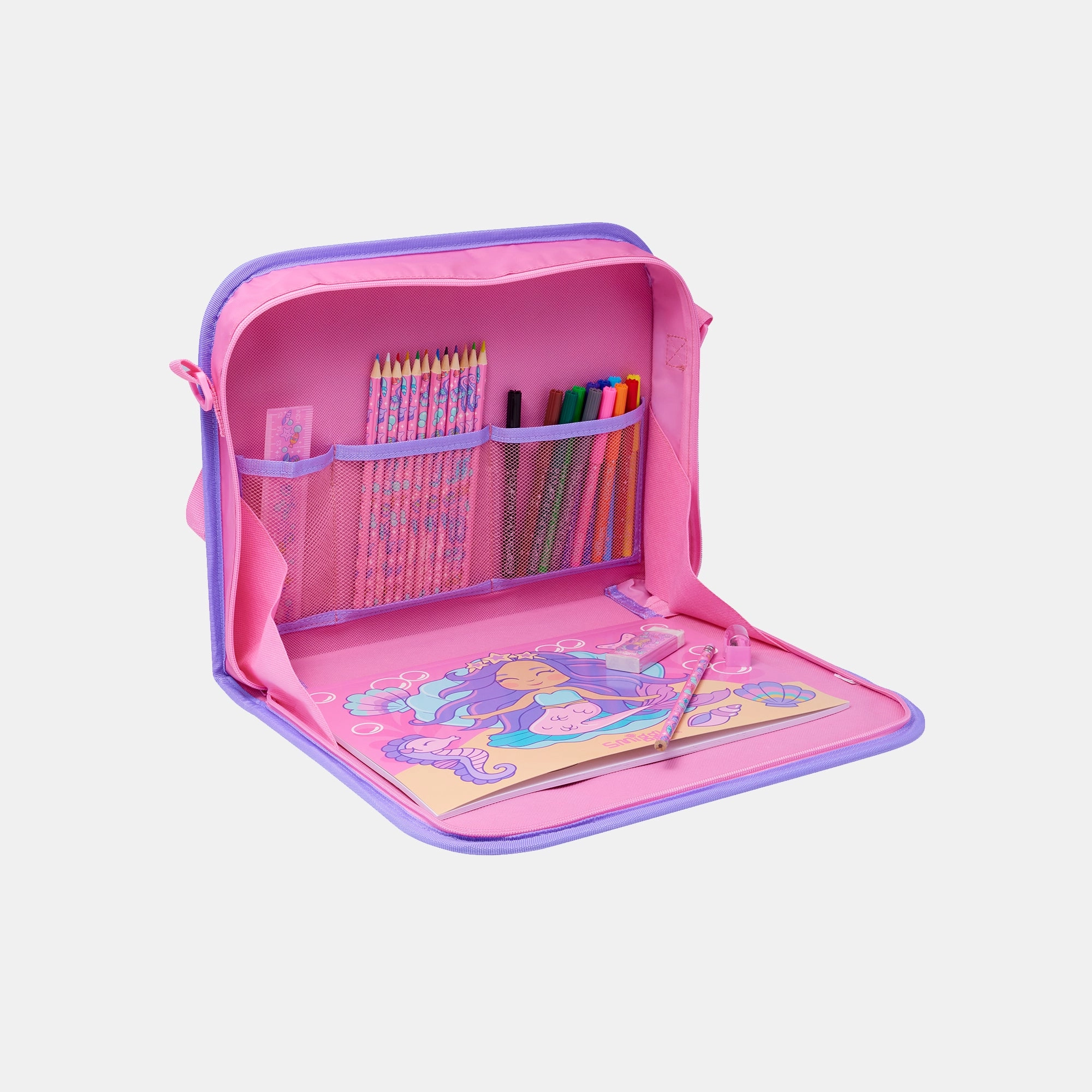 Smiggle On-The-Go Colouring Studio - 30+ Stationery Essentials Felt Tip X 12 Coloured Pencils X 12