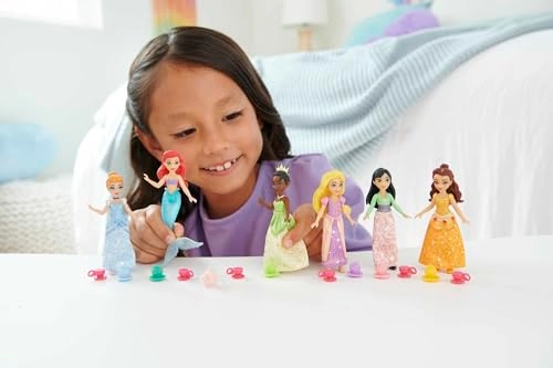 Disney Princess Small Dolls - 6 Posable 13 Tea Party Accessories Ages 3+