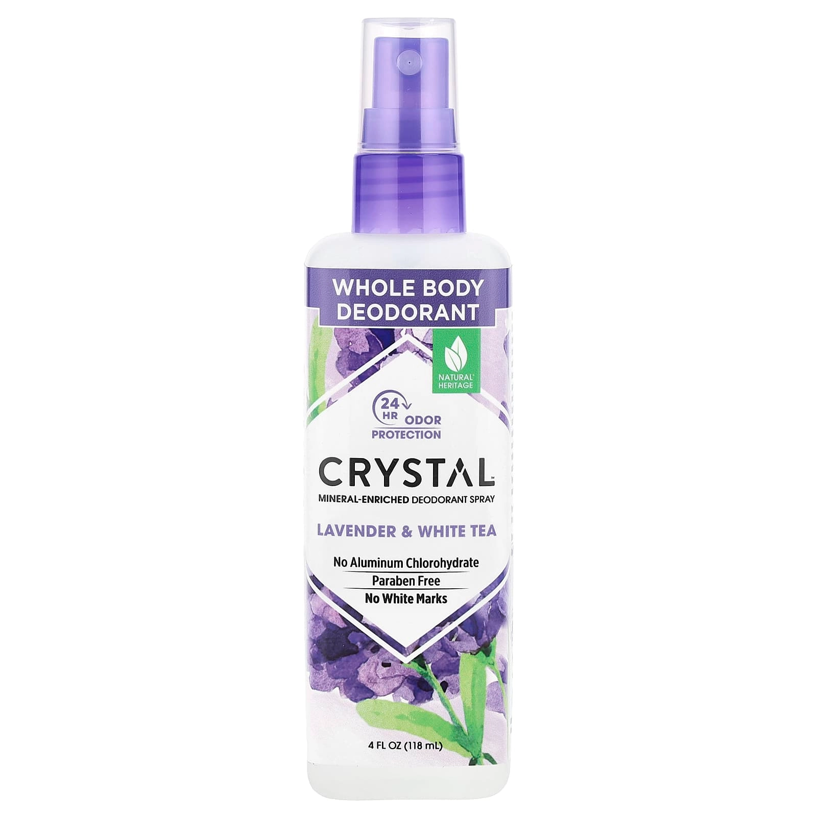 Crystal Mineral-Enriched Deodorant Spray - Lavender & White Tea 4 fl oz (118 ml)