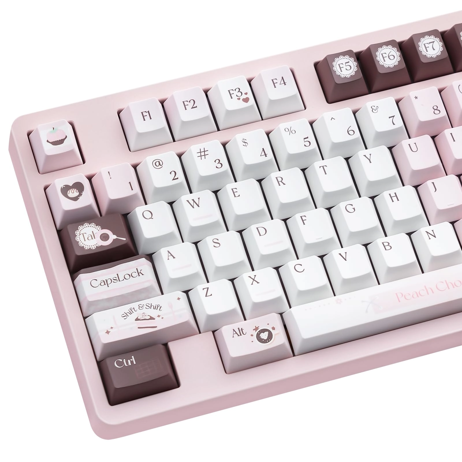 TIMSEKER Gradient Cute Pink and White Keycaps Set - ANSI/ISO Keycaps Puller