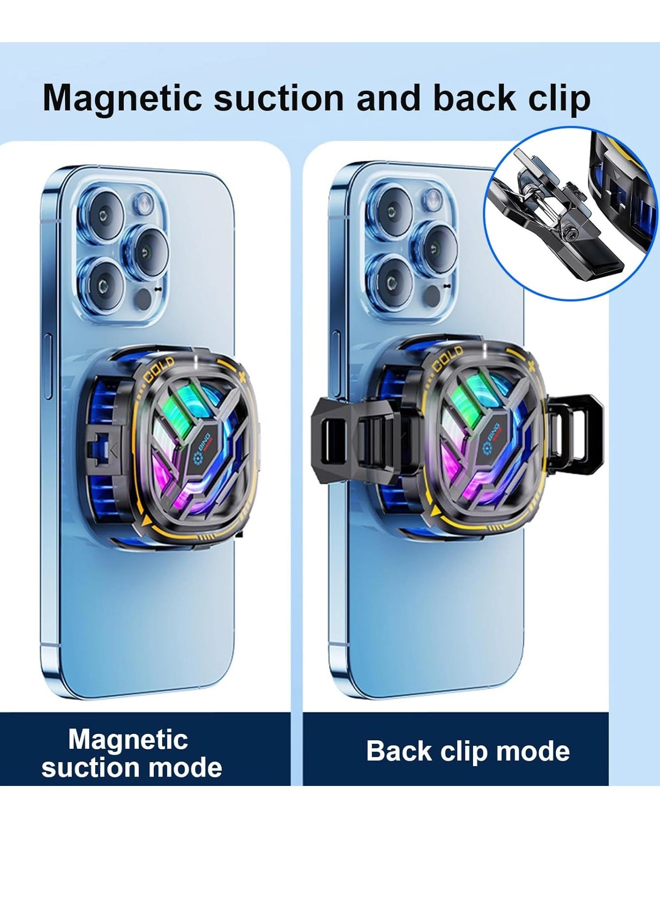 Magnetic Cell Phone Cooler - RGB Portable Silent Cooling 4.5-7.5 Inch