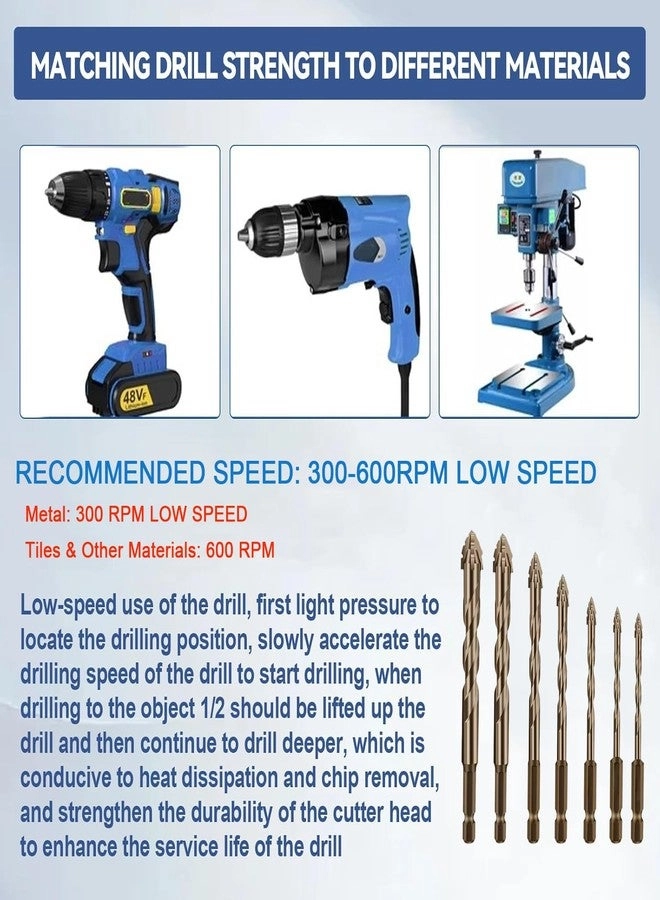 Power Drill Bits Set - Alloy Steel Carbide-Tipped 7-Piece 3-12mm