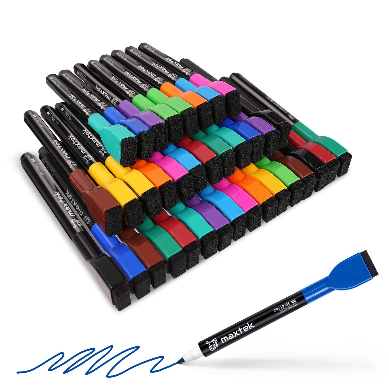 maxtek 36 Pack Magnetic Whiteboard Pens - 12 Colours Fine