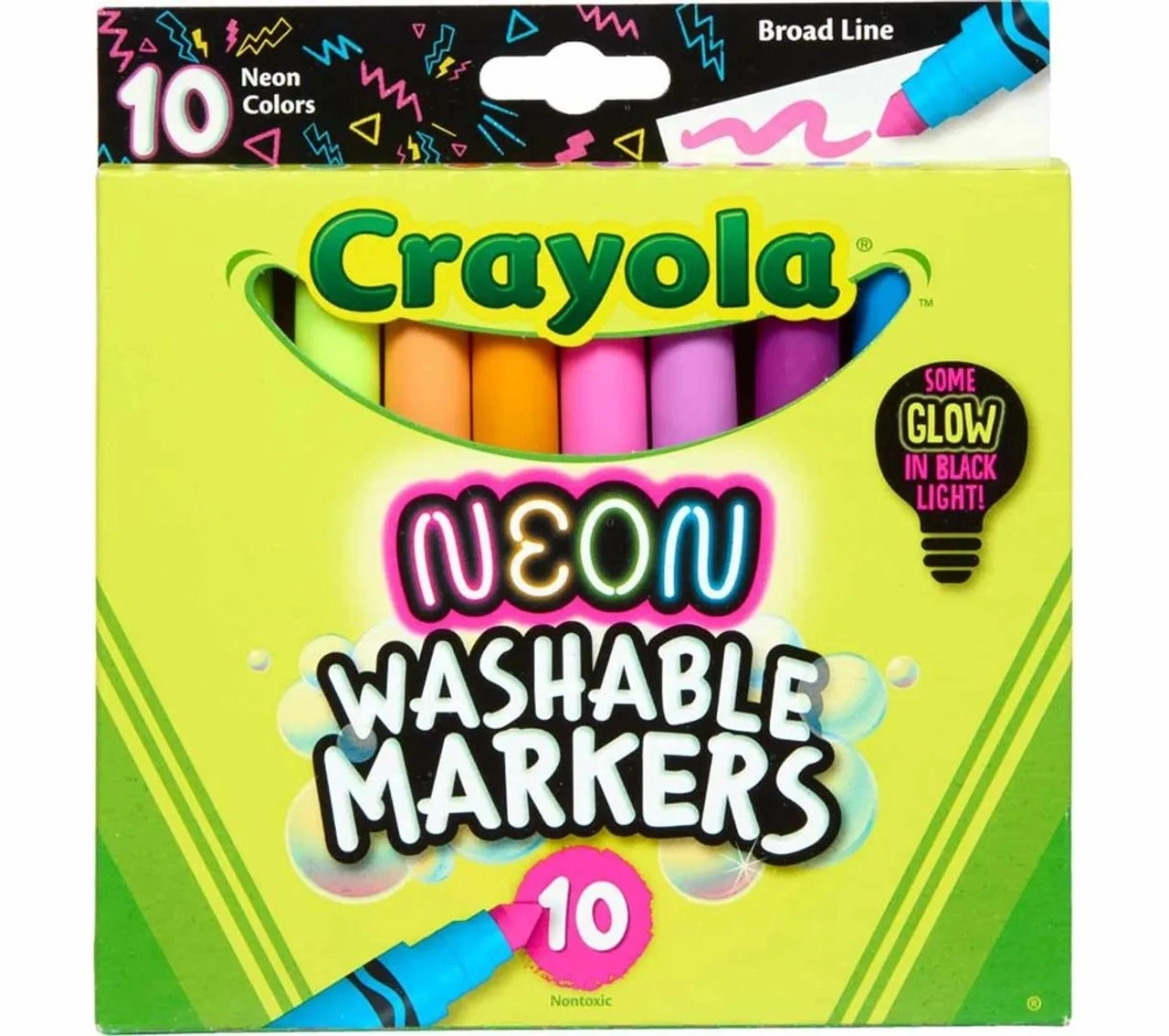Neon Washable Broad Line Markers - 10 Pcs Multicolor