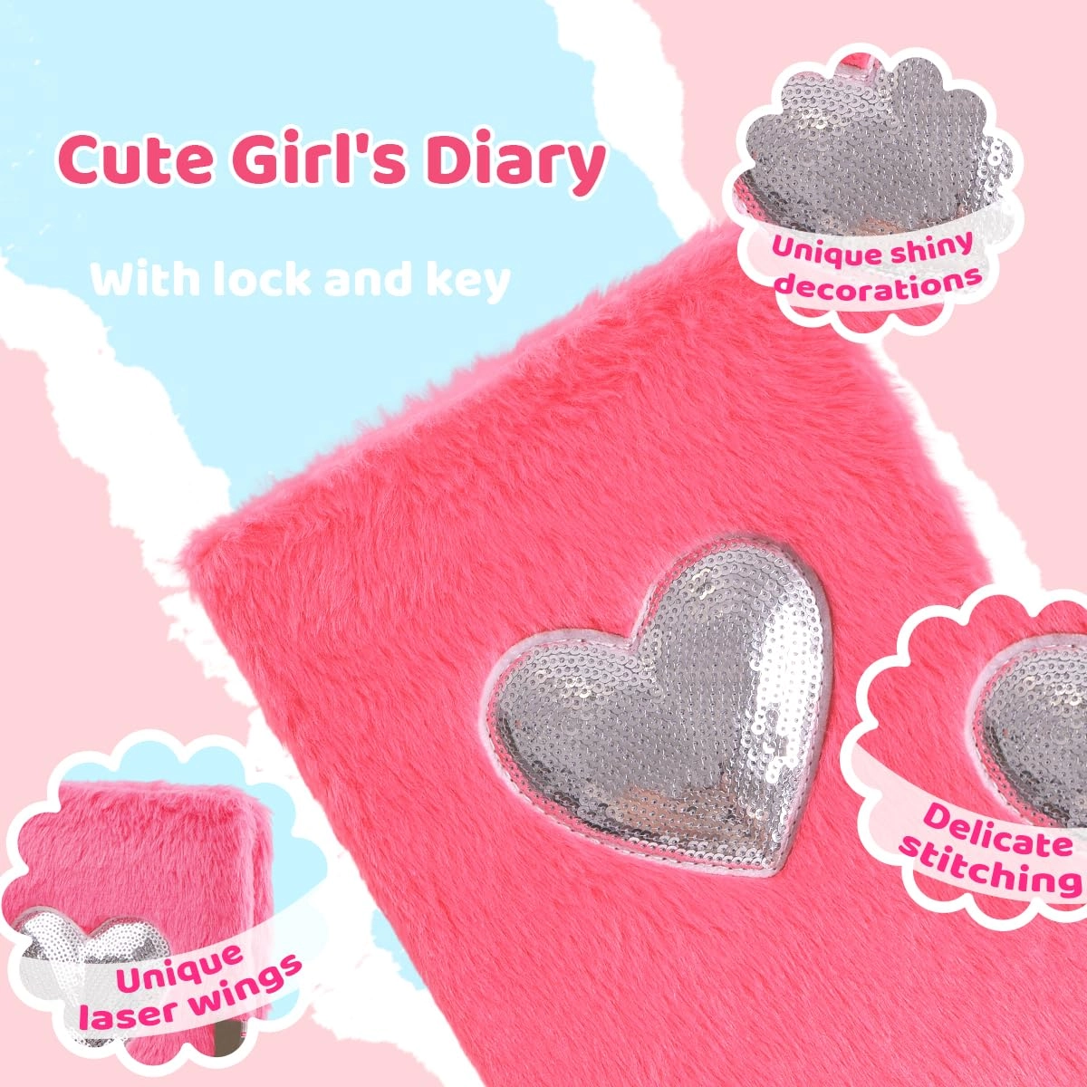 Heart Diary - Lock and Keys Plush 160 pages