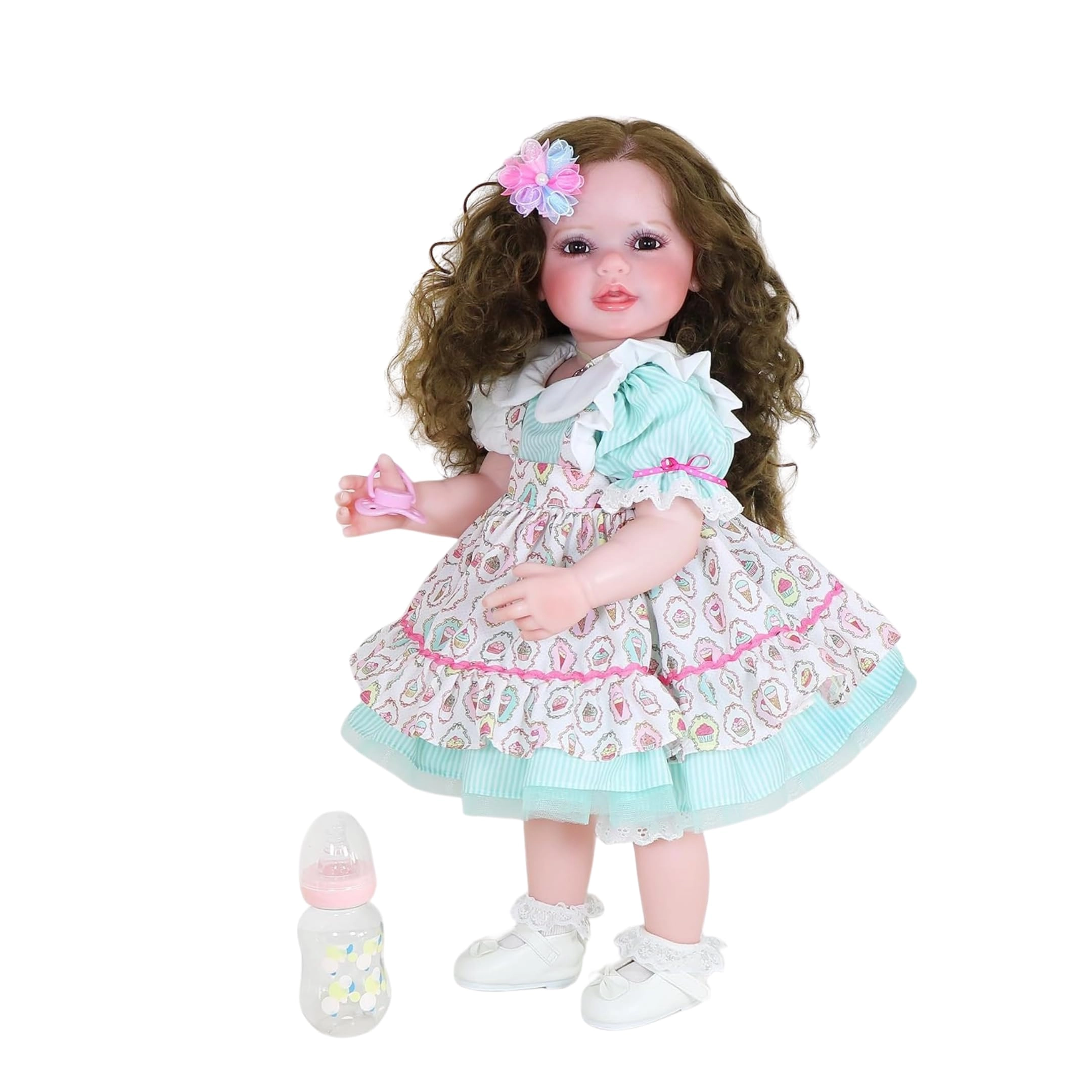 WAWA-HAOKEAI Reborn Toddler Doll - 22 inch Full Vinyl Body Rooted Brown Hair Ages 14+