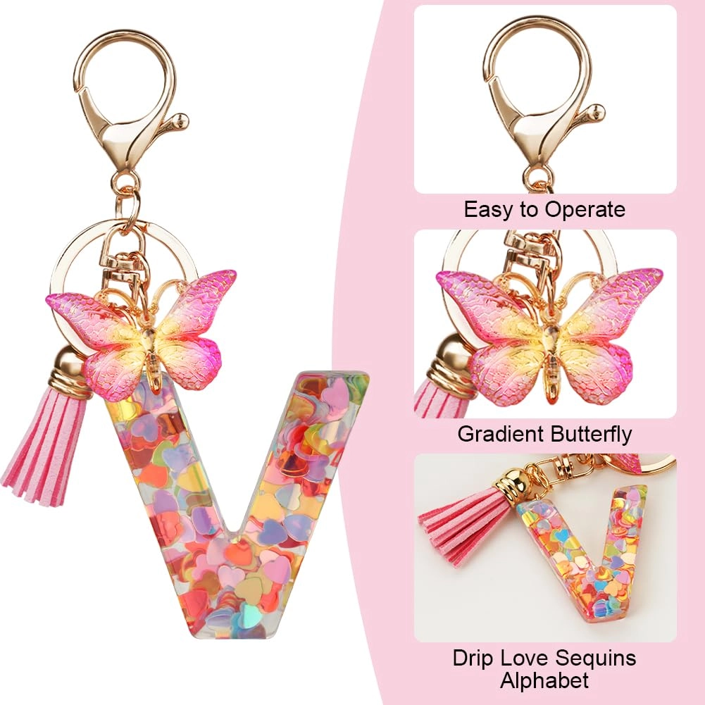Initial Letter Keychain - Butterfly
