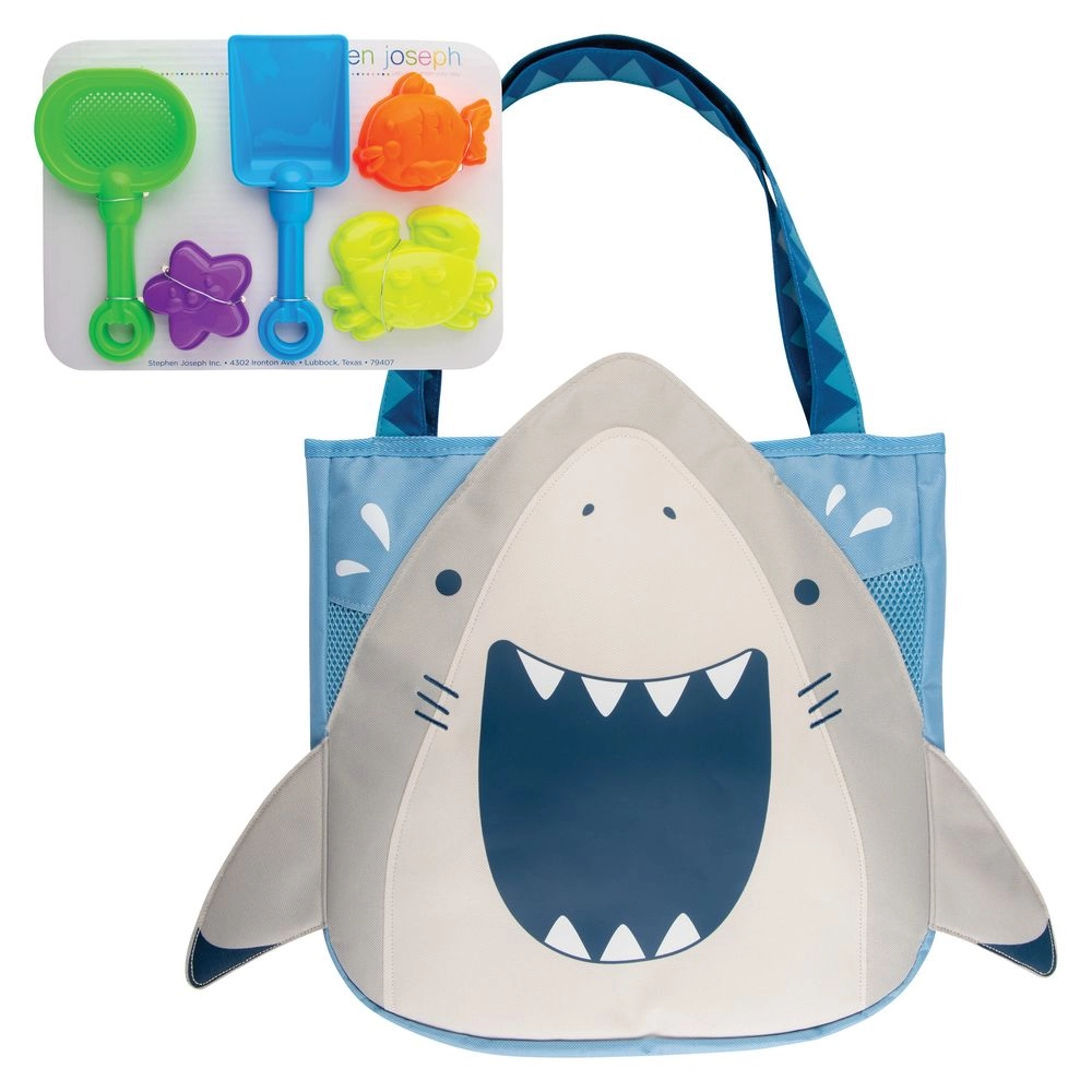Stephen Joseph Beach Tote with Sand Toy Play Set - 5 Sand Toys Mesh Bag