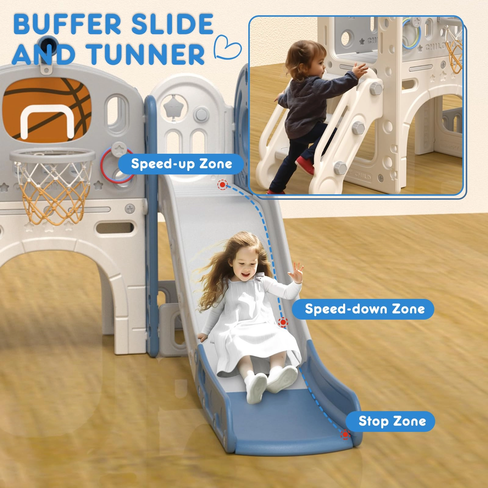 8 in 1 Toddler Slide Set - Blue Gley 60.2"L x 73.2"W x 43.7"H