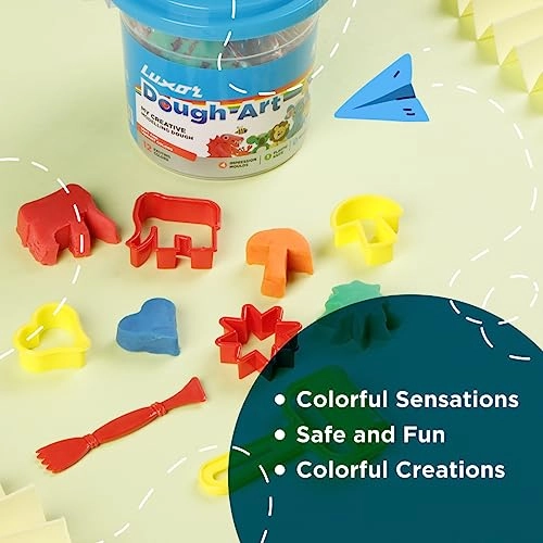 Doodles My Creative Modeling Dough Bucket - 12 Assorted Colours Dough, 1 Roller, 1 Plastic Knife & 4 Impression Moulds