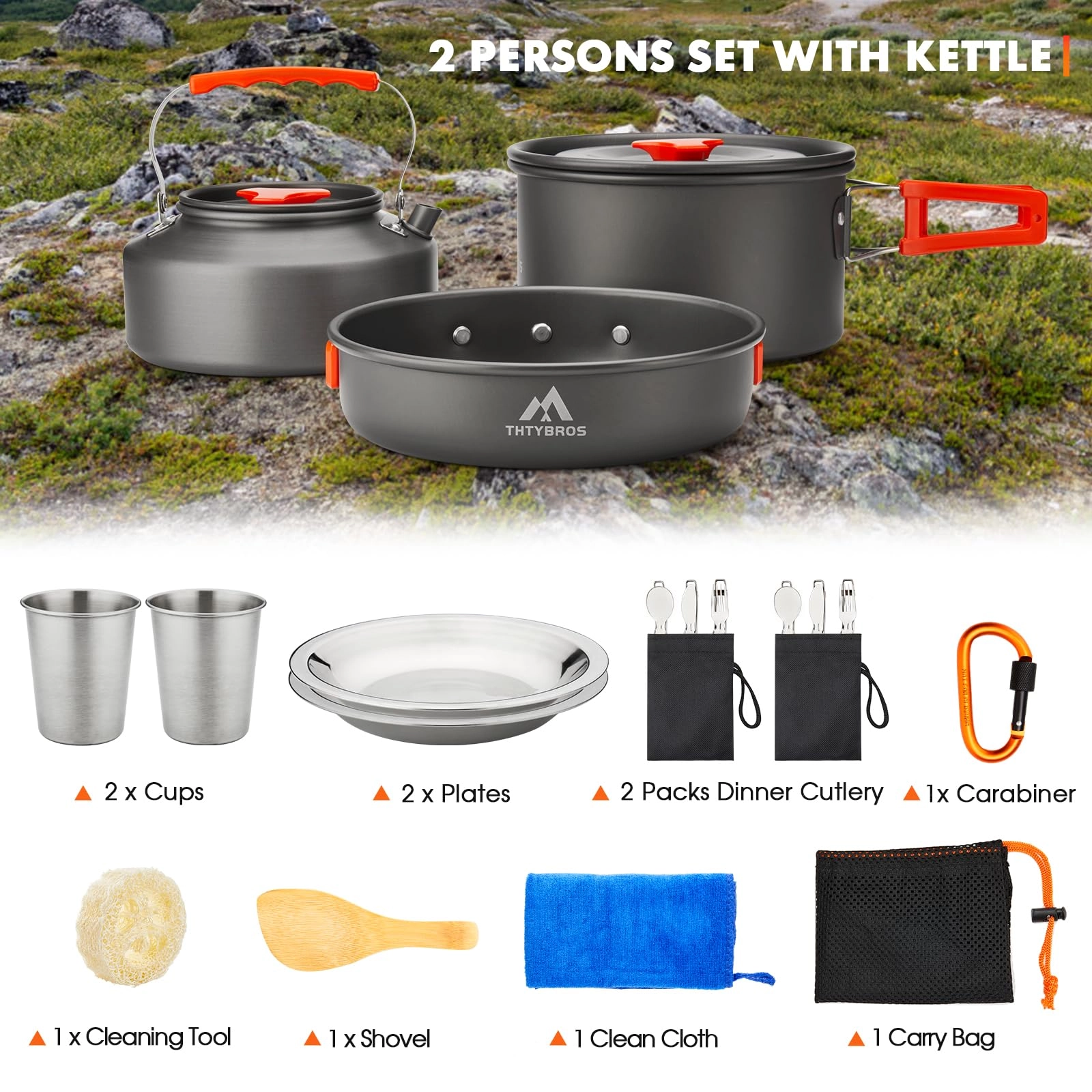Camping Cookware Kit - 17pcs 1.70L 1.15L
