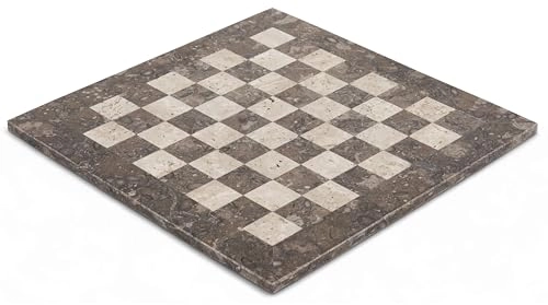 Marble Chess Board - 15 Inch Handmade Travertine and White Stone