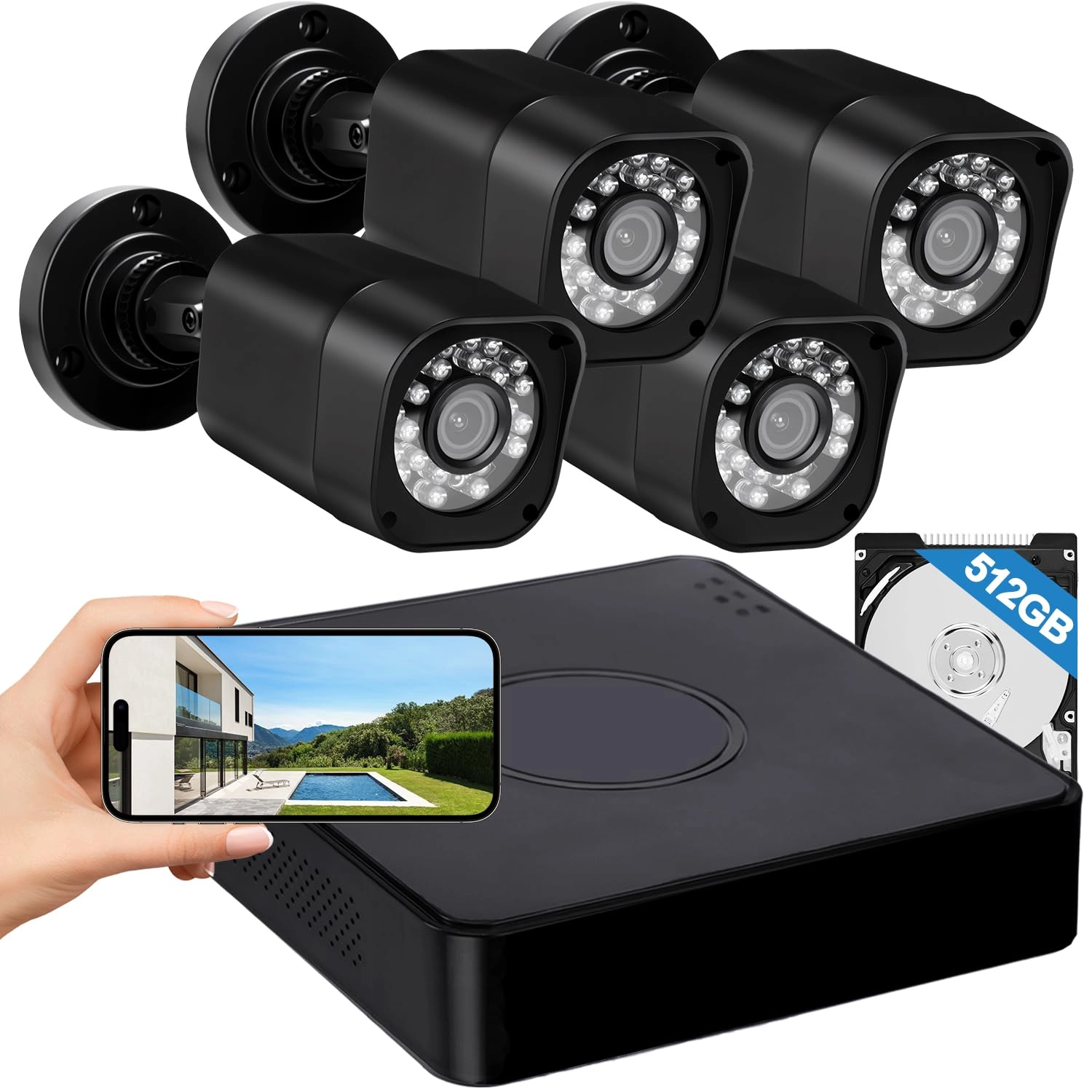 Aiwixen 4CH DVR + Wired Security Camera - 4 1080P