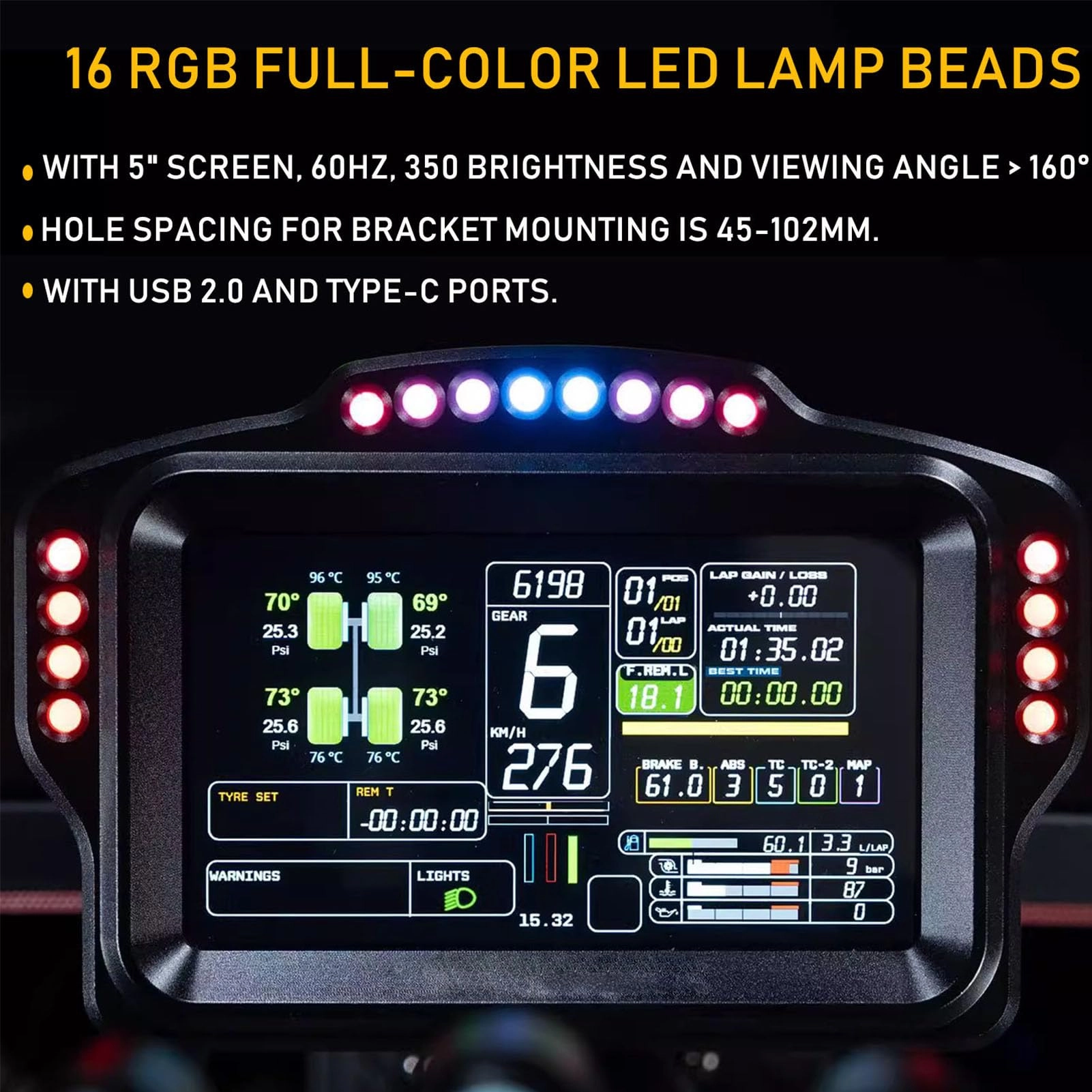 Racing Simulator LCD Dashboard Add-on - Logitech/Thrustmaster/MOZA