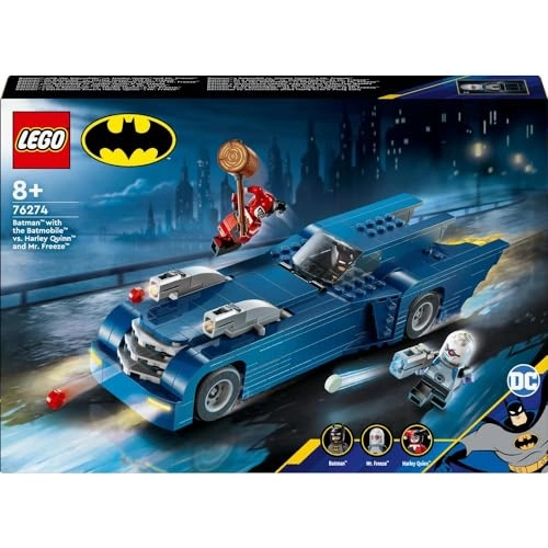 DC Batman Batmobile vs. Harley Quinn and Mr. Freeze - 3 Minifigures 8+