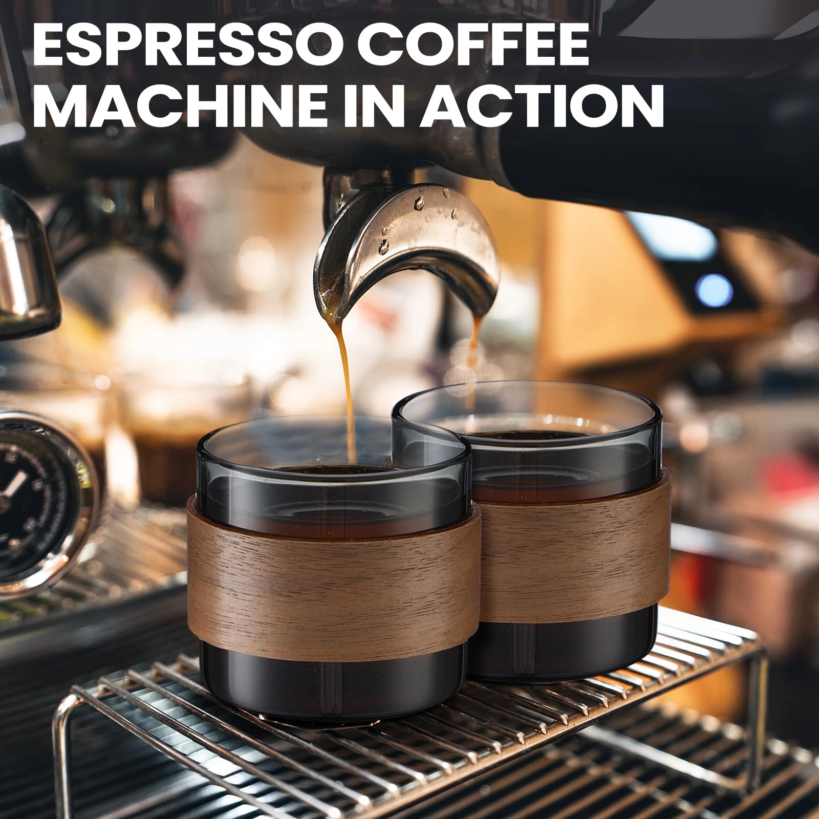 Espresso Reusable Cup - 16 pcs Wooden Ring High Borosilicate Glass
