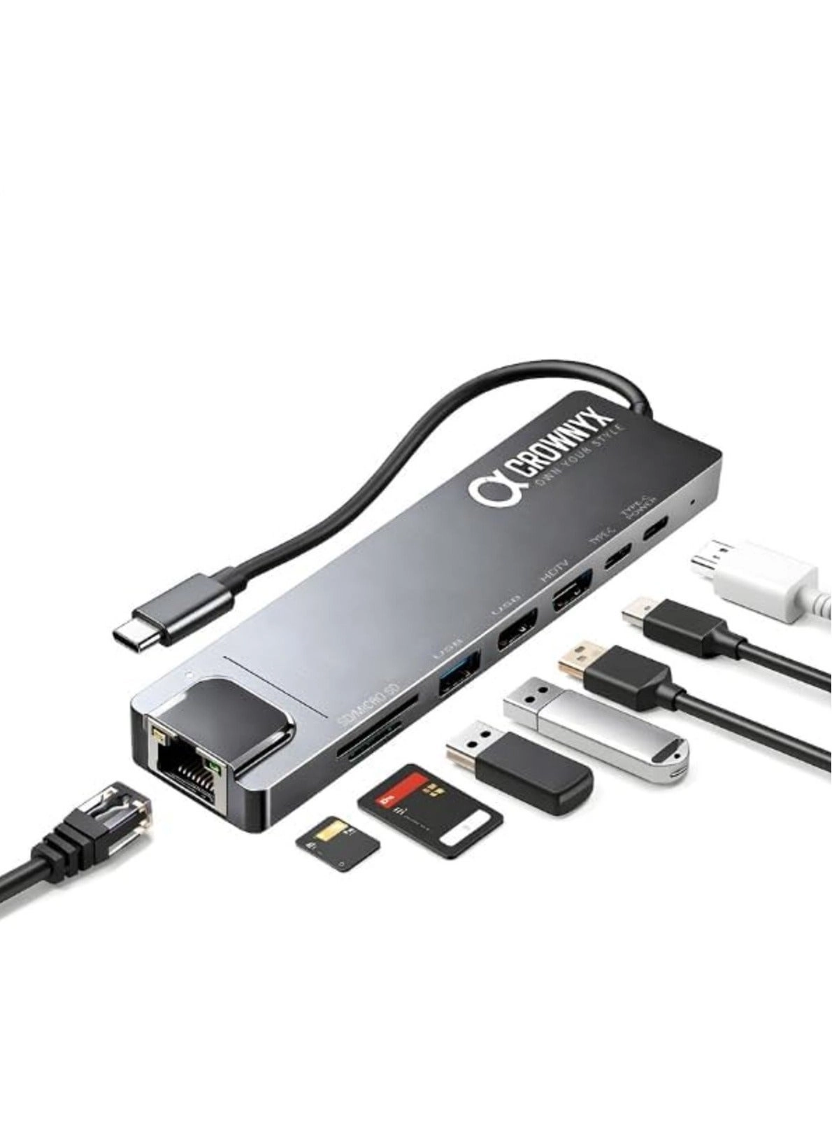 CROWNYX CMH-180 - 8-in-1 USB-C Hub 4K HDMI
